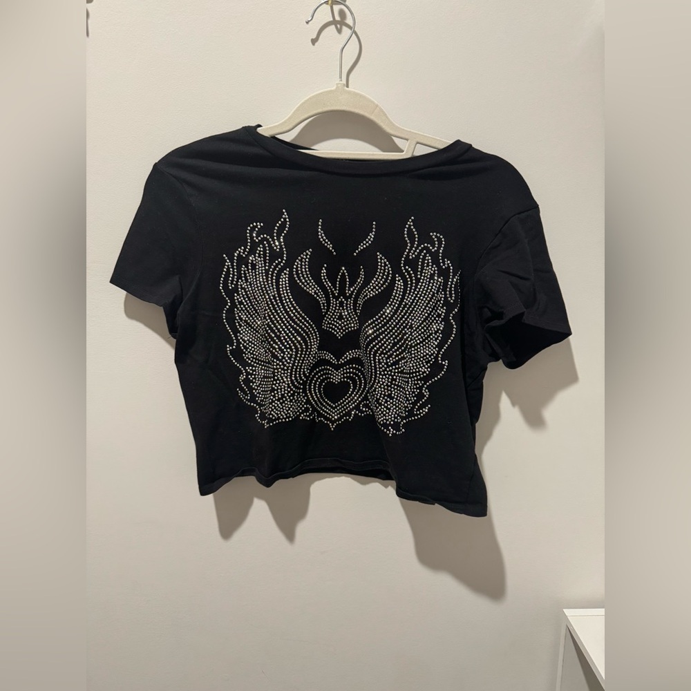 ASOS DESIGN baby tee with hotfix heart and wings graphic in black